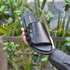 Z 015- Men’s Premium Leather Casual Slide – Black