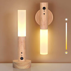 Smart LED Wooden Sensor Light: Rechargeable Magnetic Wall Sconce