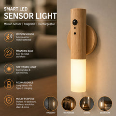 Smart LED Wooden Sensor Light: Rechargeable Magnetic Wall Sconce