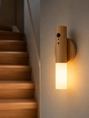 Smart LED Wooden Sensor Light: Rechargeable Magnetic Wall Sconce