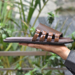 Z 015- Men’s Premium Leather Casual Slide – Chocolate Brown