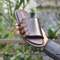 Z 015- Men’s Premium Leather Casual Slide – Chocolate Brown