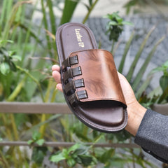 Z 015- Men’s Premium Leather Casual Slide – Brown